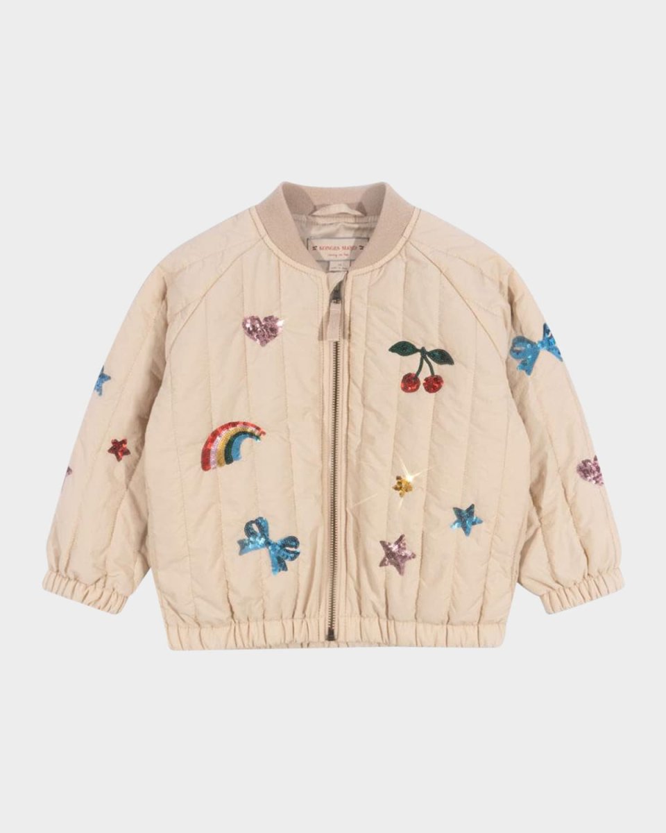 Girl's Juno Sequined Scattered Patches Bomber Jacket, Size 9M-10